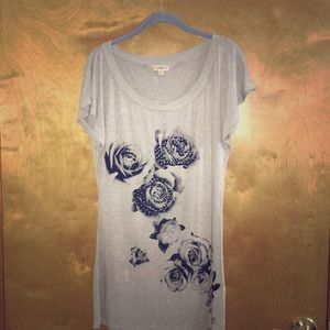 Grey/Black Rose Printed Long Top